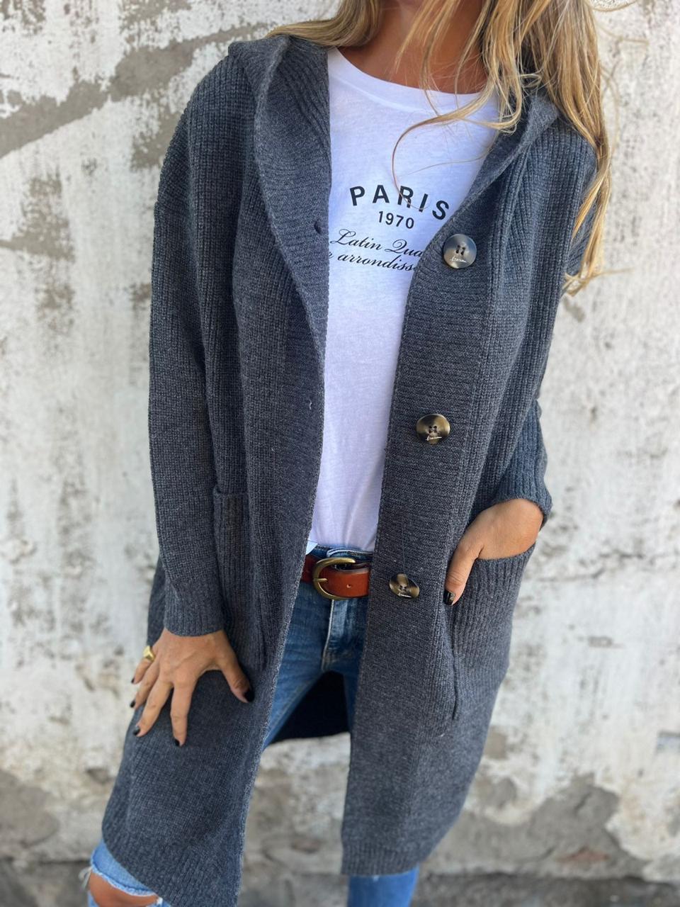 Siro™ | Élégant Long Cardigan en Tricot avec Capuche
