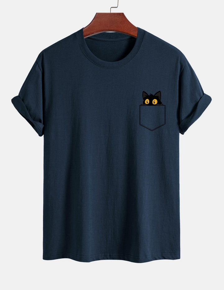 T-shirt en coton imprimé de chat noir en ajustement régulier