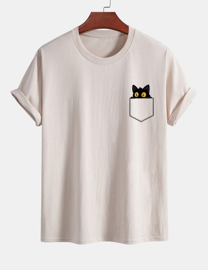T-shirt en coton imprimé de chat noir en ajustement régulier