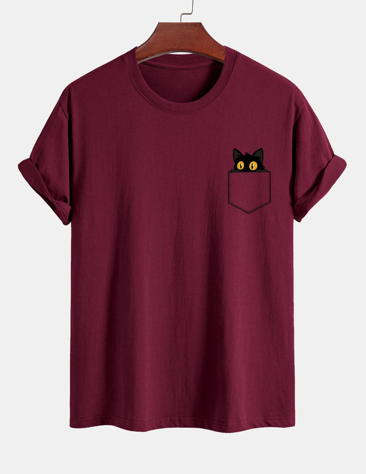 T-shirt en coton imprimé de chat noir en ajustement régulier
