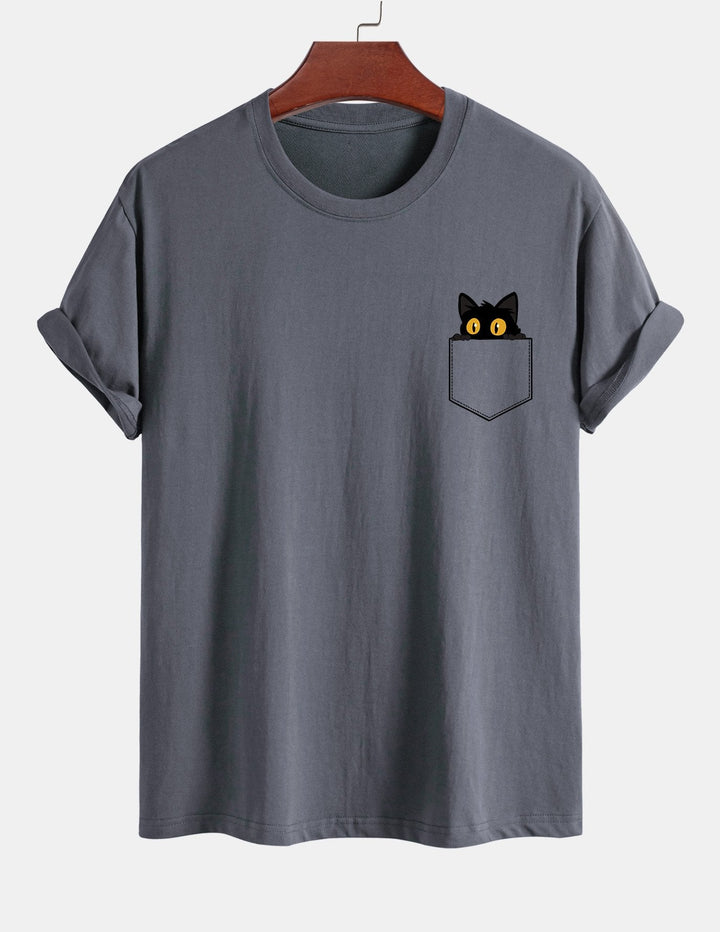 T-shirt en coton imprimé de chat noir en ajustement régulier
