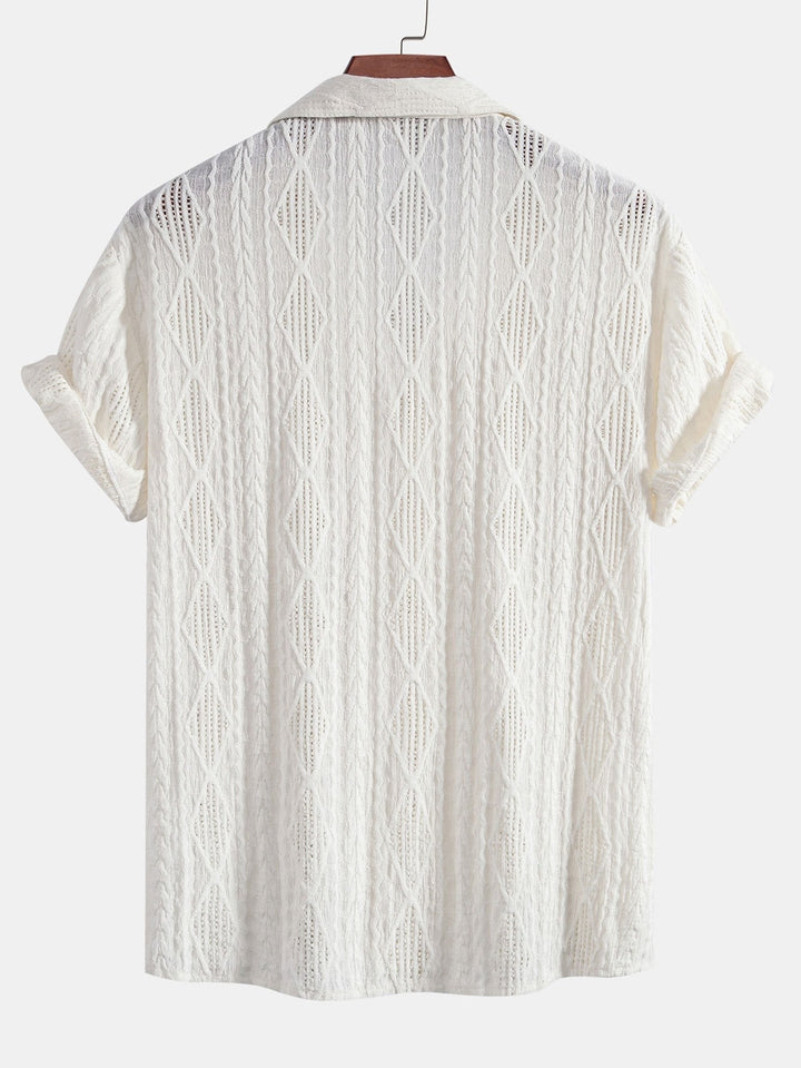 Chemise cubaine Jacquard géométrique et pantalon en lin à jambe droite