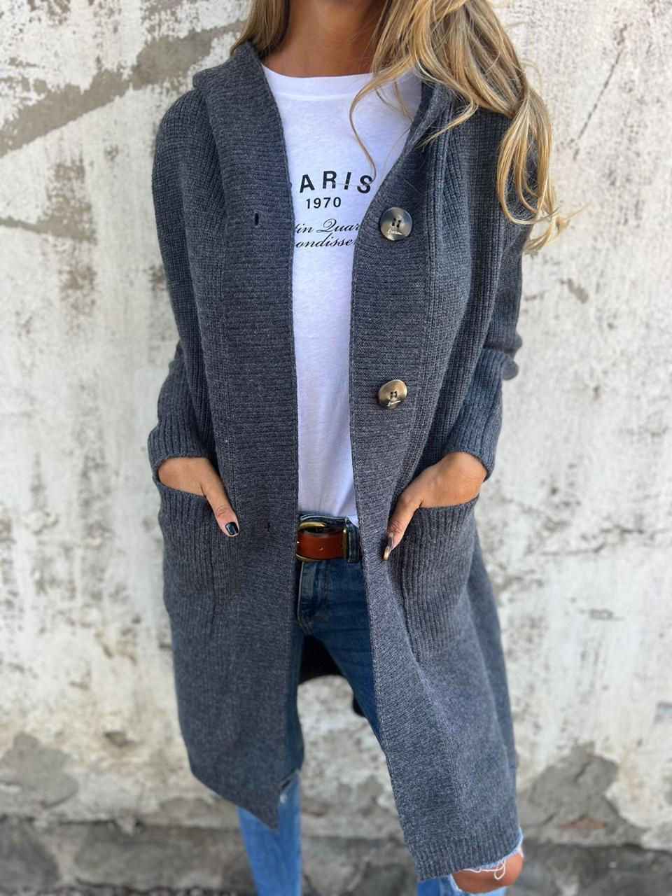 Siro™ | Élégant Long Cardigan en Tricot avec Capuche
