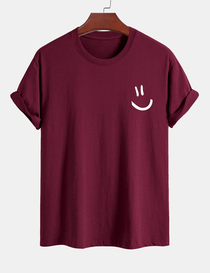 T-shirt en coton imprimé en forme de smiley en forme régulière