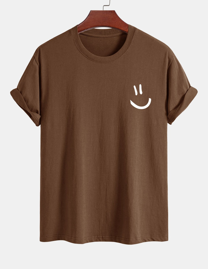 T-shirt en coton imprimé en forme de smiley en forme régulière
