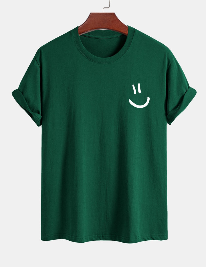 T-shirt en coton imprimé en forme de smiley en forme régulière