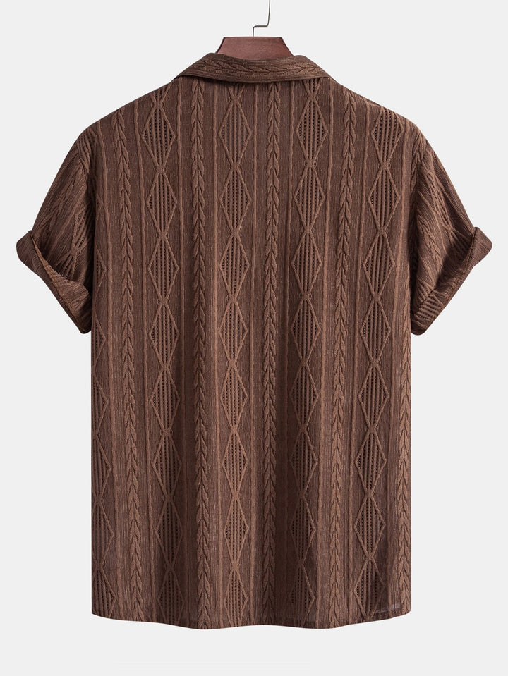 Chemise cubaine Jacquard géométrique et pantalon en lin à jambe droite