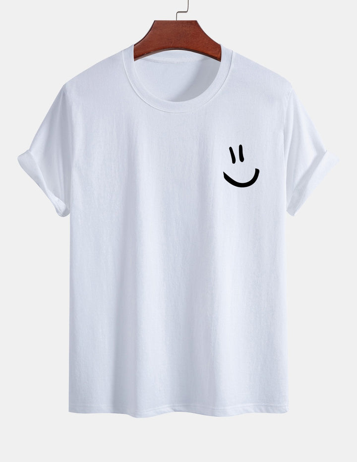 T-shirt en coton imprimé en forme de smiley en forme régulière