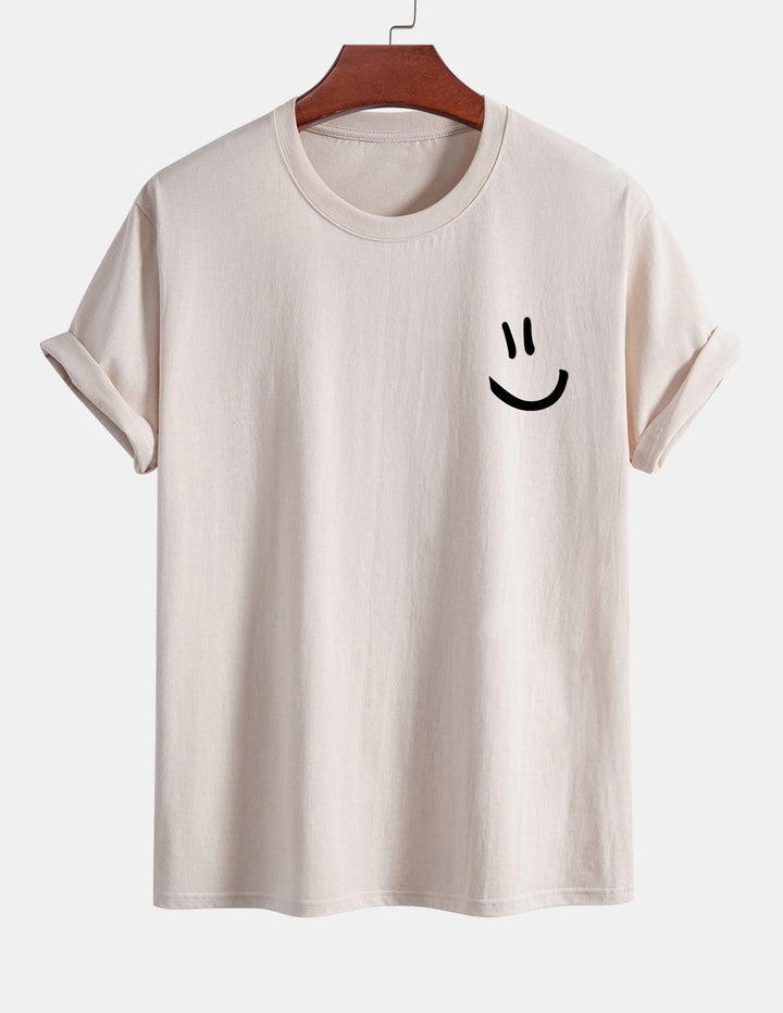 T-shirt en coton imprimé en forme de smiley en forme régulière