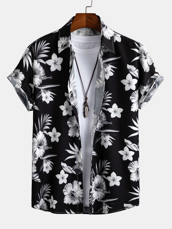Chemise à boutons imprimée florale tropicale et shorts de bain