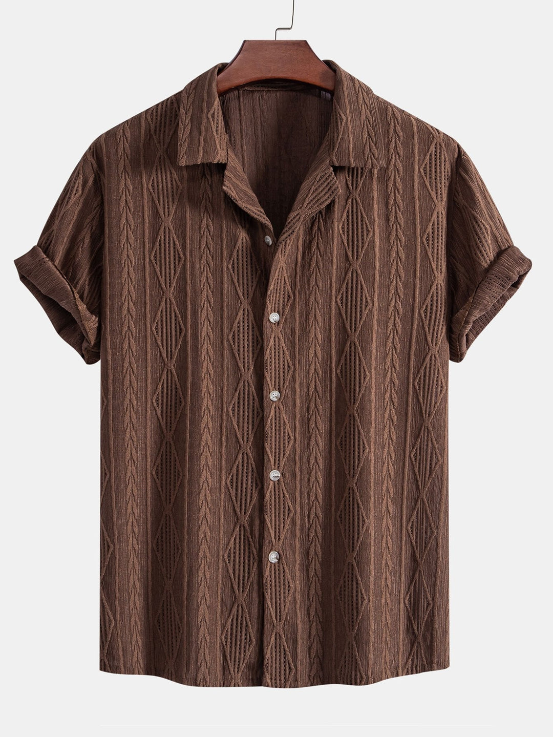 Chemise cubaine Jacquard géométrique et pantalon en lin à jambe droite