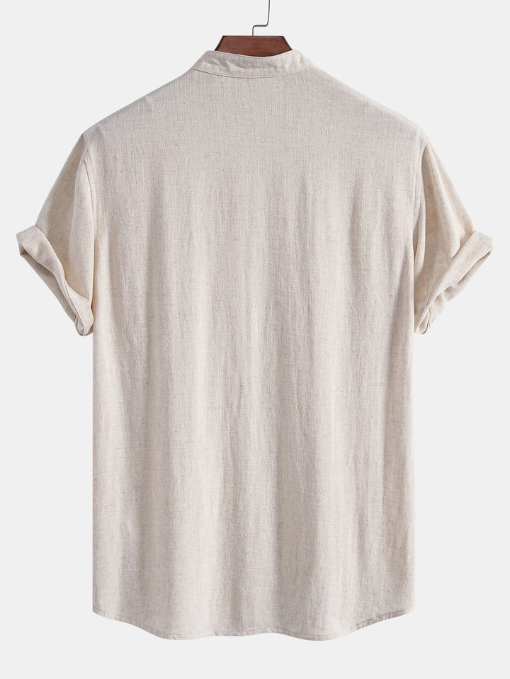 Chemise en lin et rayonne à col en V à manches courtes