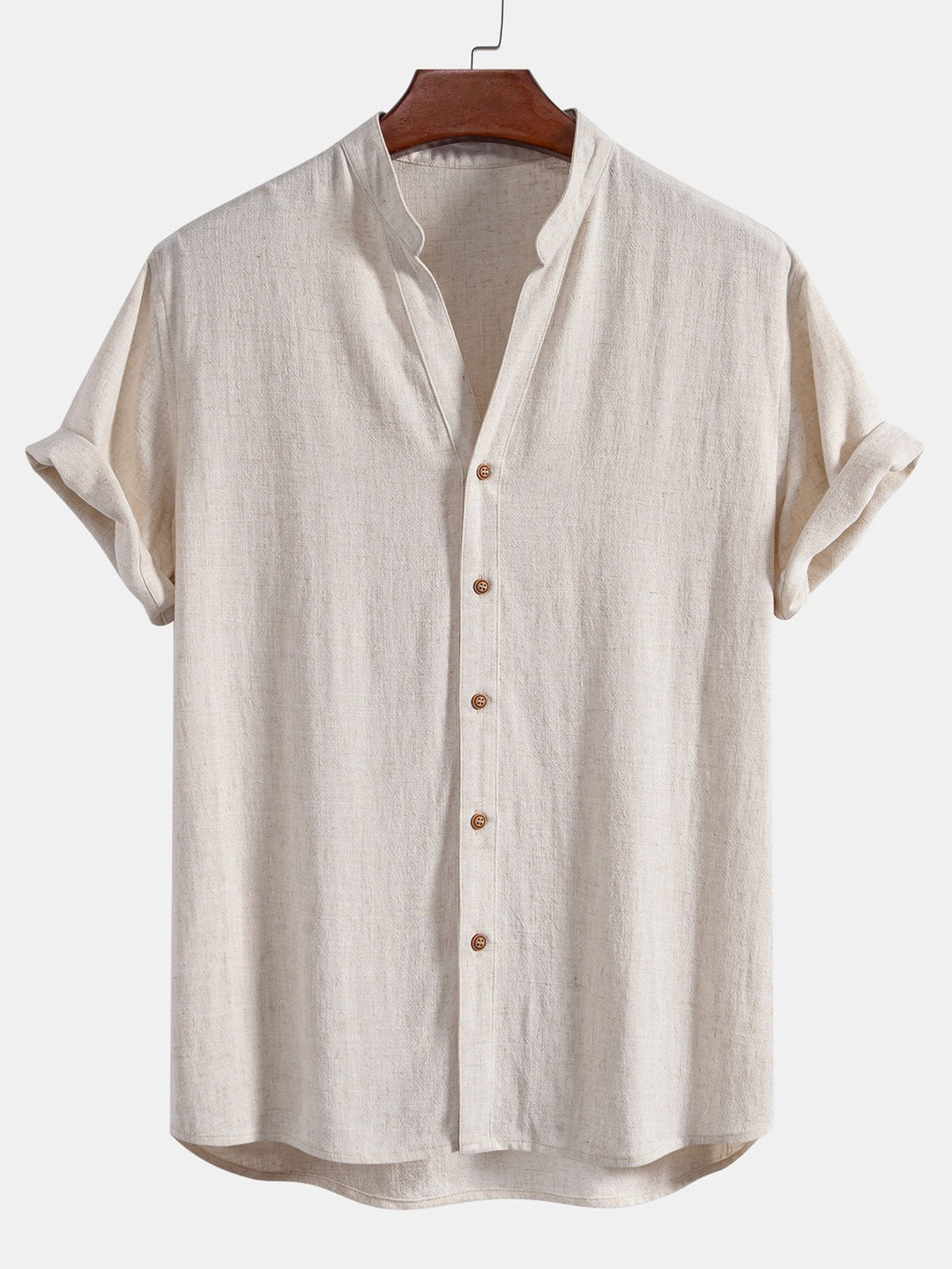 Chemise en lin et rayonne à col en V à manches courtes
