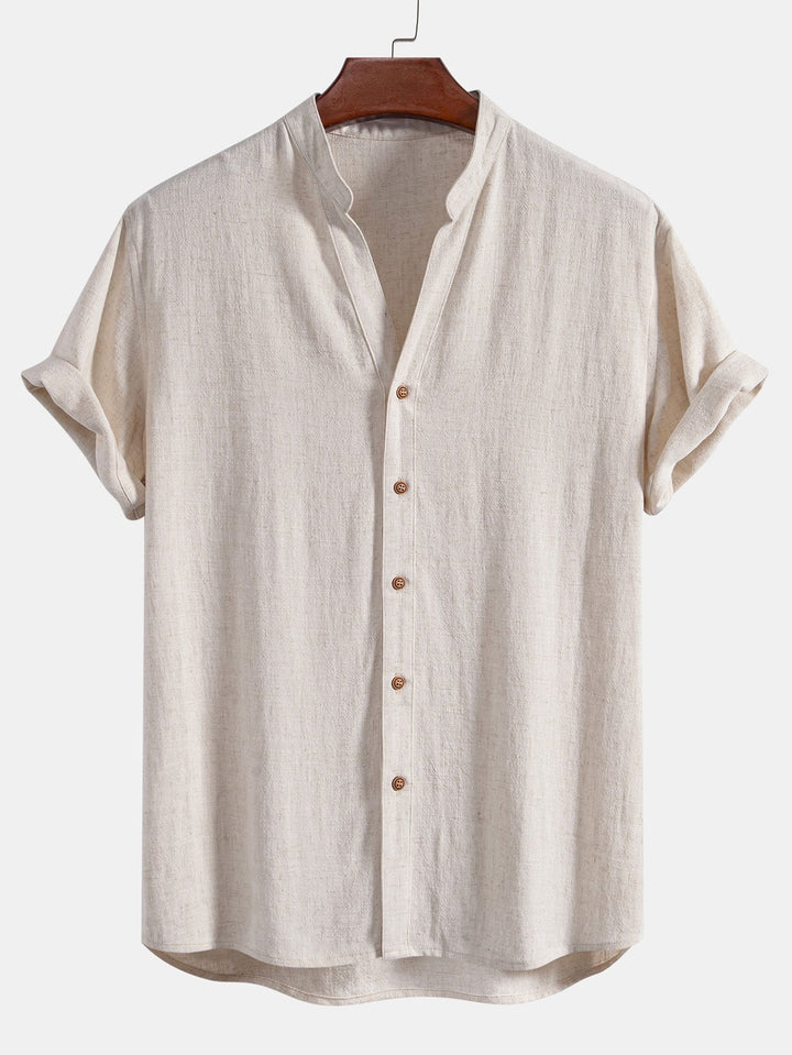 Chemise en lin et rayonne à col en V à manches courtes