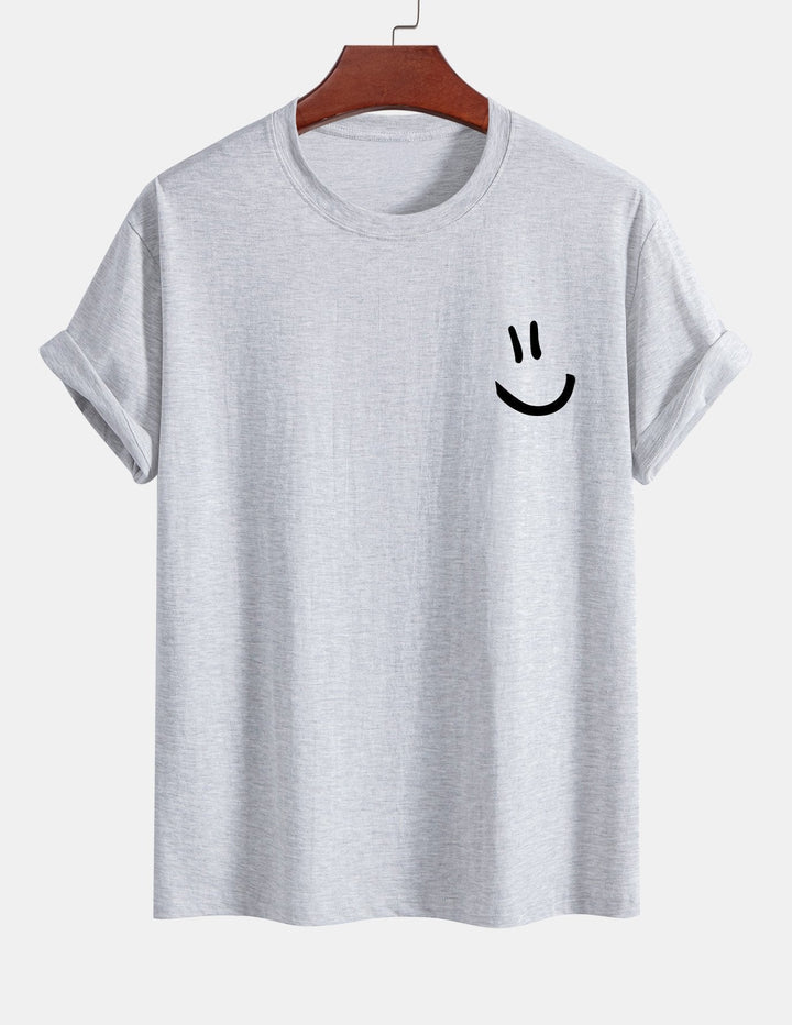 T-shirt en coton imprimé en forme de smiley en forme régulière