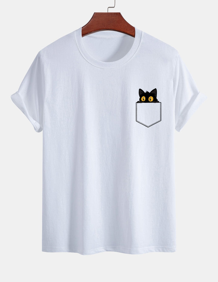 T-shirt en coton imprimé de chat noir en ajustement régulier