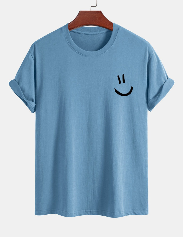 T-shirt en coton imprimé en forme de smiley en forme régulière
