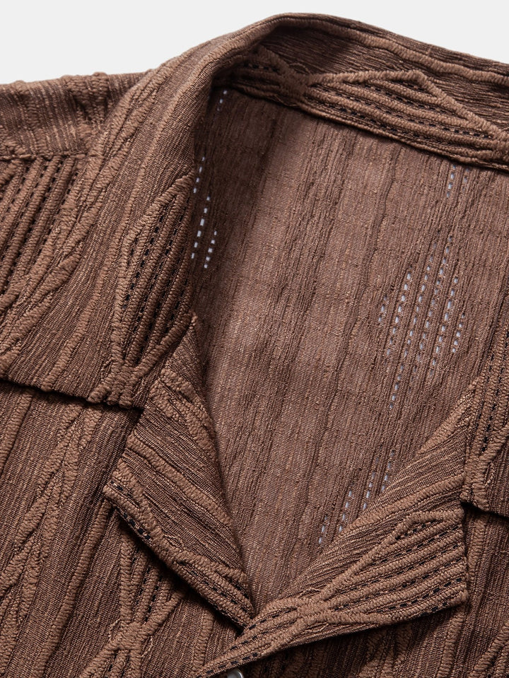 Chemise cubaine Jacquard géométrique et pantalon en lin à jambe droite