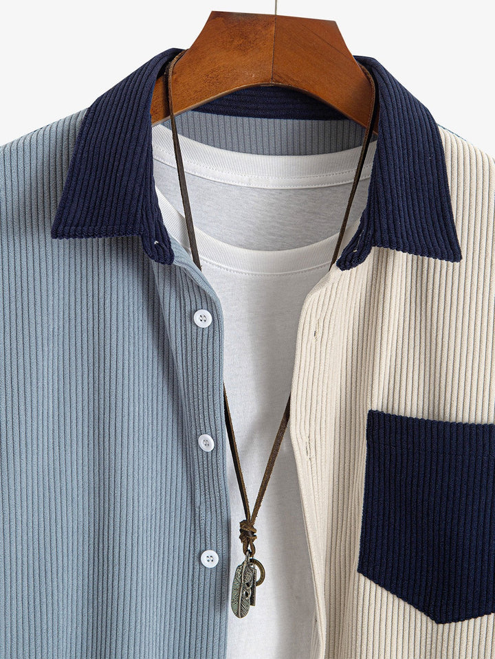 Chemise patchwork en velours côtelé et pantalon droit en velours côtelé