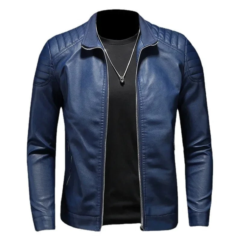 Veste en cuir à col montant