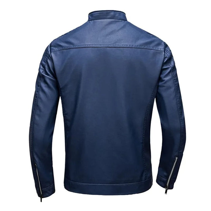 Veste en cuir à col montant