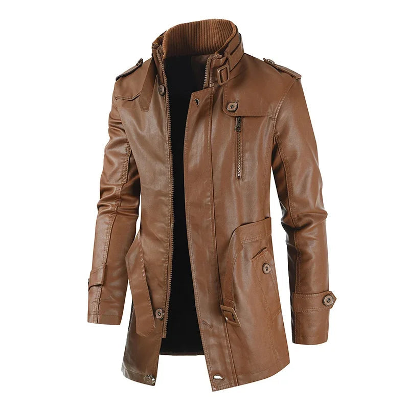 Veste de motard en cuir longue et élégante
