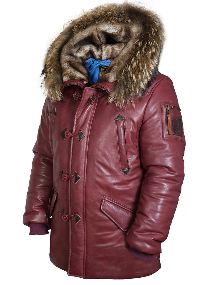 Luca™ | Parka Élégante Bordeaux pour Hommes avec Capuche en Fourrure