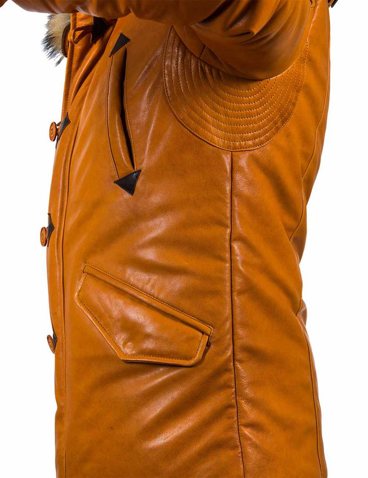 Orion™ | Parka en Cuir Orange pour Hommes