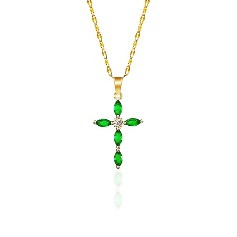 Collier Croix Émeraude | Or