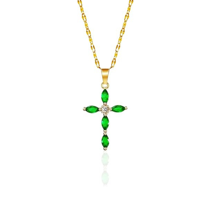 Collier Croix Émeraude | Or
