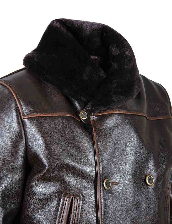 Aron™ | Manteau Peacoat d'Hiver en Cuir Vintage